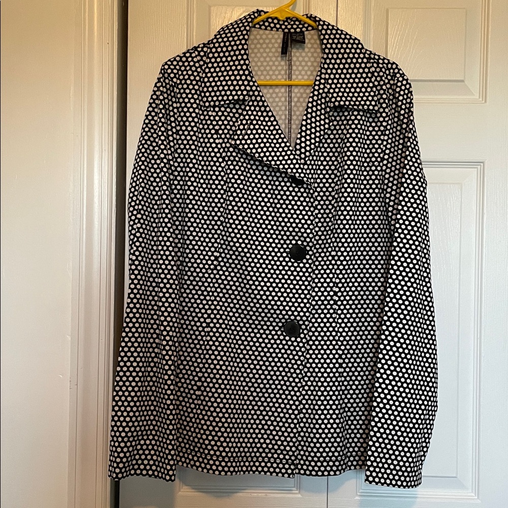 Women’s XXL Super Low Fat black white polka dot blazer 3 big button asymmetrical - Picture 3 of 13
